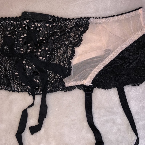 NWT Victoria’s Secret Light Pink & Black Lace Mesh Garter Belt/Skirt - Size M/L - Picture 2 of 8
